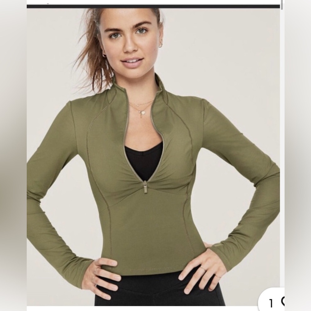 PINK Victoria's Secret Olive Long Sleeve Zip-Up‎ Top